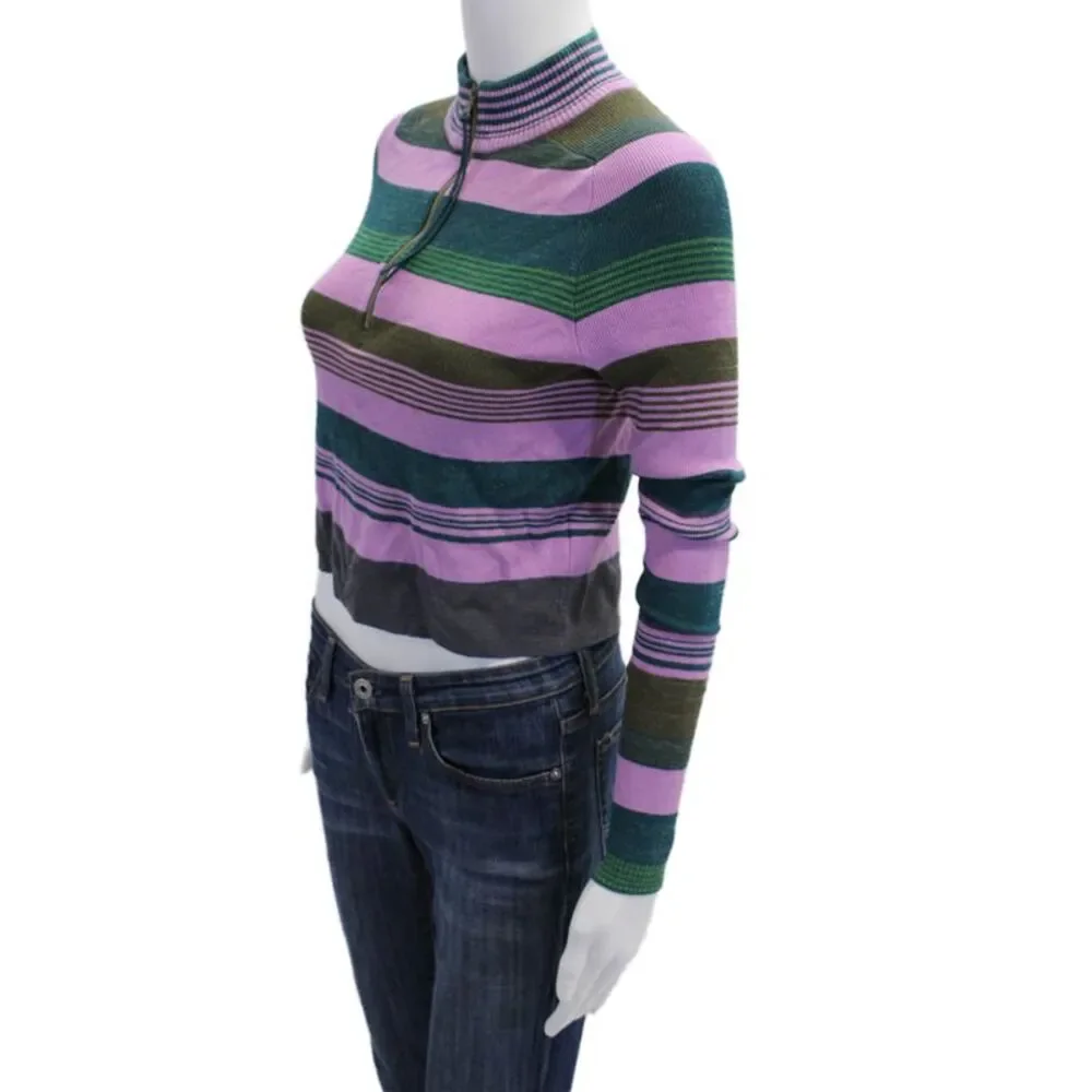 Free People Womens Long Sleeve Striped Mock Neck Sweater Purple Teal Size XS